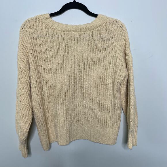 So Pullover Sweater Cable Knit Hi-Low Cropped Long Sleeve Butter Yellow Junior M - Picture 7 of 10